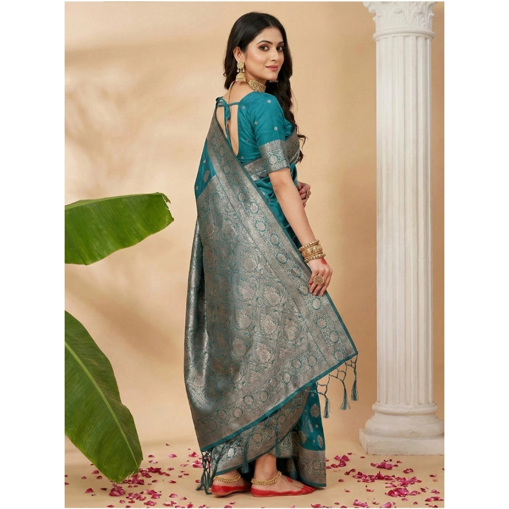 Snuggle Spot Women's Silk Blend Printed Saree With Unstitched Blouse 5.5Mtr (Sea Green)
