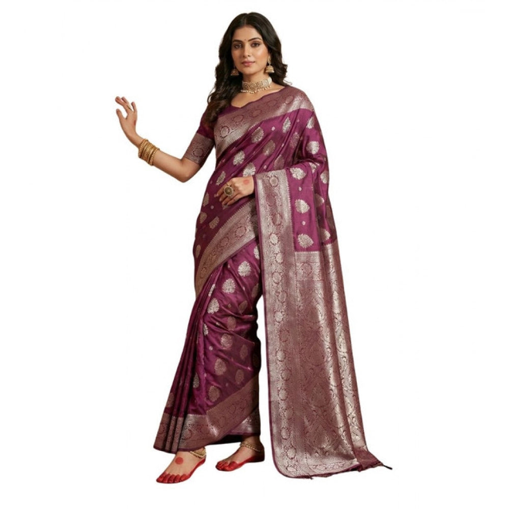 Snuggle Spot Women's Silk Blend Printed Saree With Unstitched Blouse 5.5Mtr (Purple)