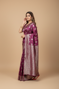 Snuggle Spot Women's Silk Blend Printed Saree With Unstitched Blouse 5.5Mtr (Purple)