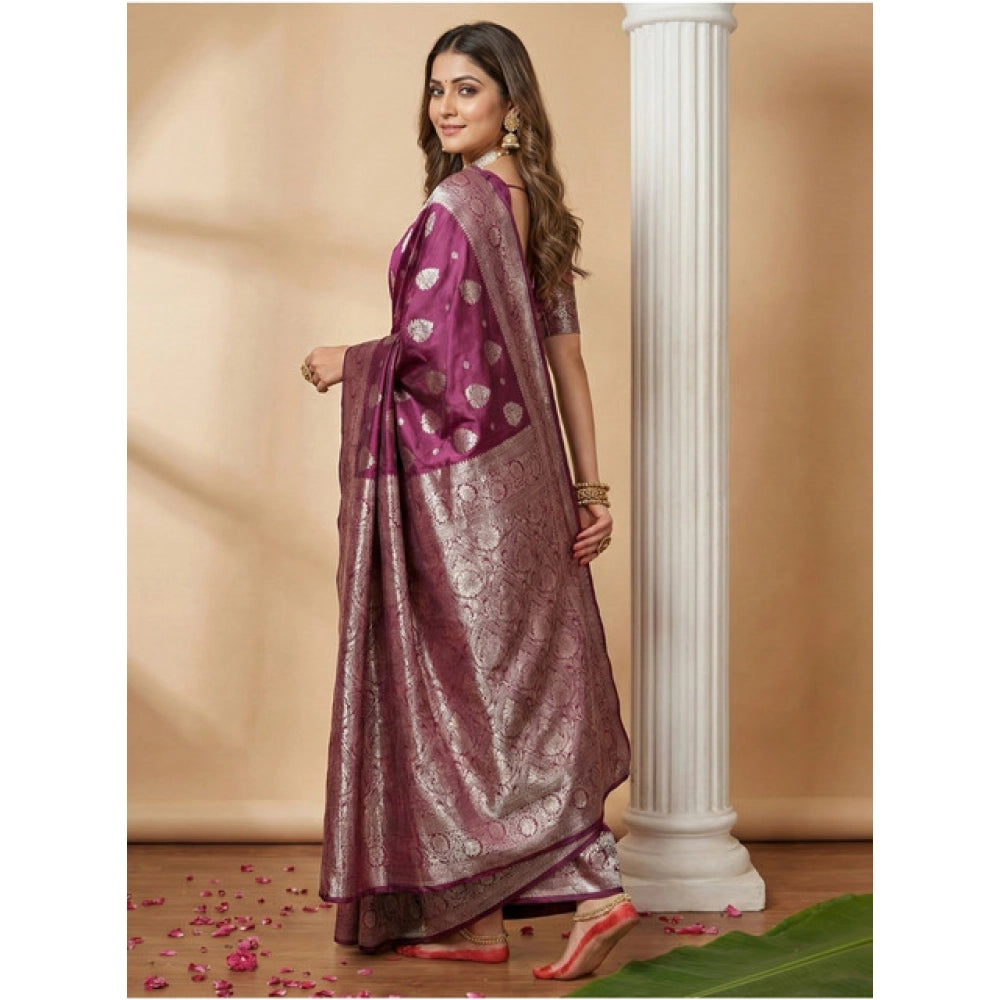 Snuggle Spot Women's Silk Blend Printed Saree With Unstitched Blouse 5.5Mtr (Purple)