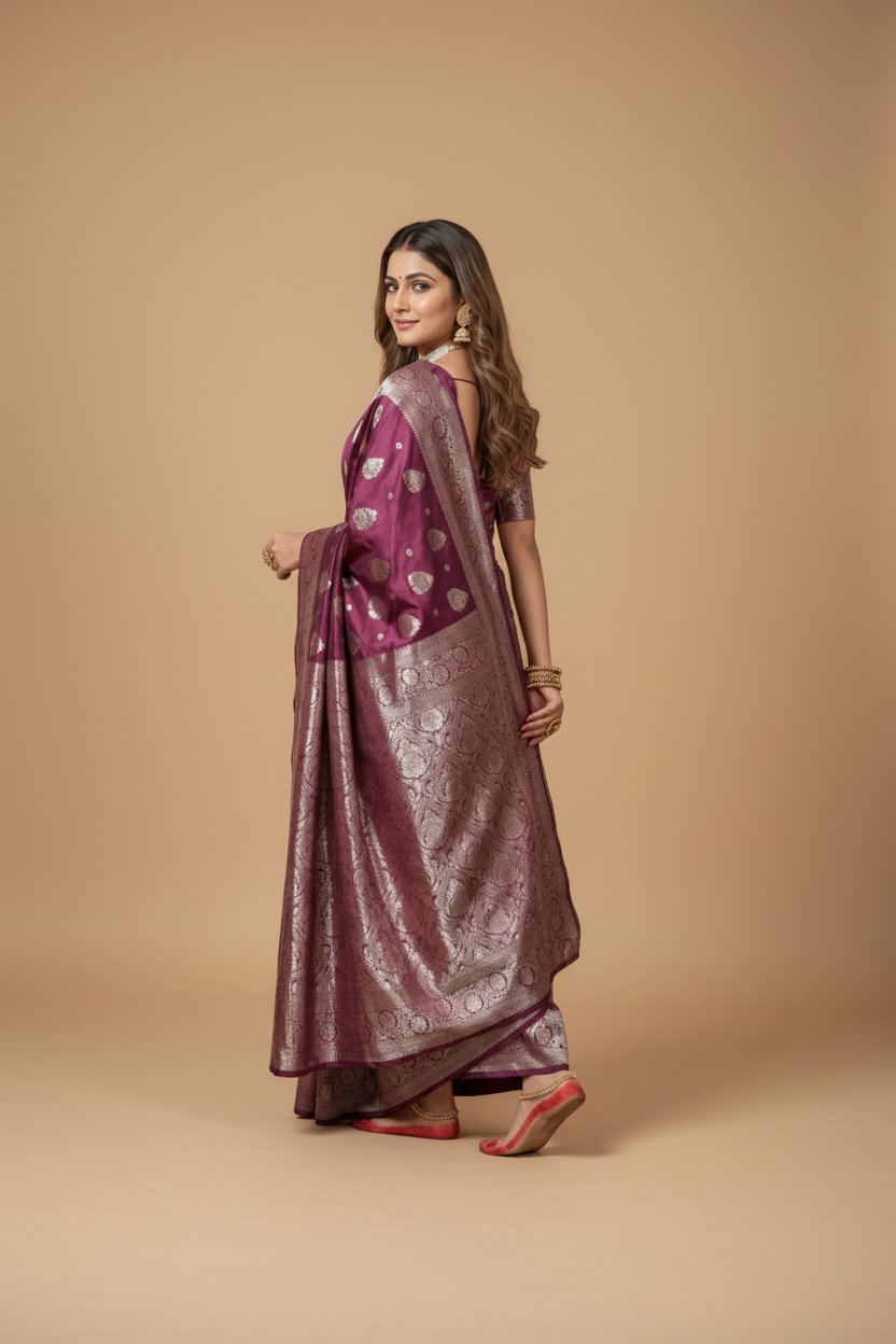 Snuggle Spot Women's Silk Blend Printed Saree With Unstitched Blouse 5.5Mtr (Purple)