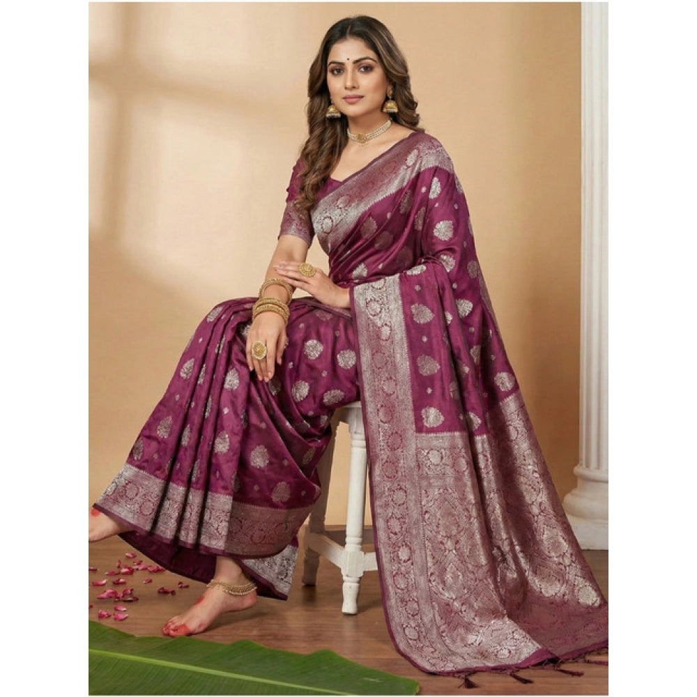 Snuggle Spot Women's Silk Blend Printed Saree With Unstitched Blouse 5.5Mtr (Purple)