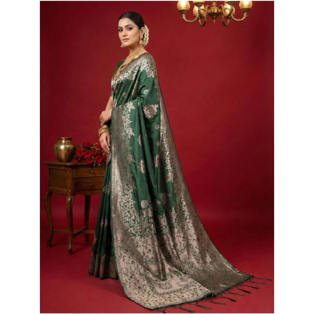 Snuggle Spot Women's Silk Blend Printed Saree With Unstitched Blouse 5.5Mtr (Dark Green)
