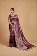 Snuggle Spot Women's Silk Blend Printed Saree With Unstitched Blouse 5.5Mtr (Purple)