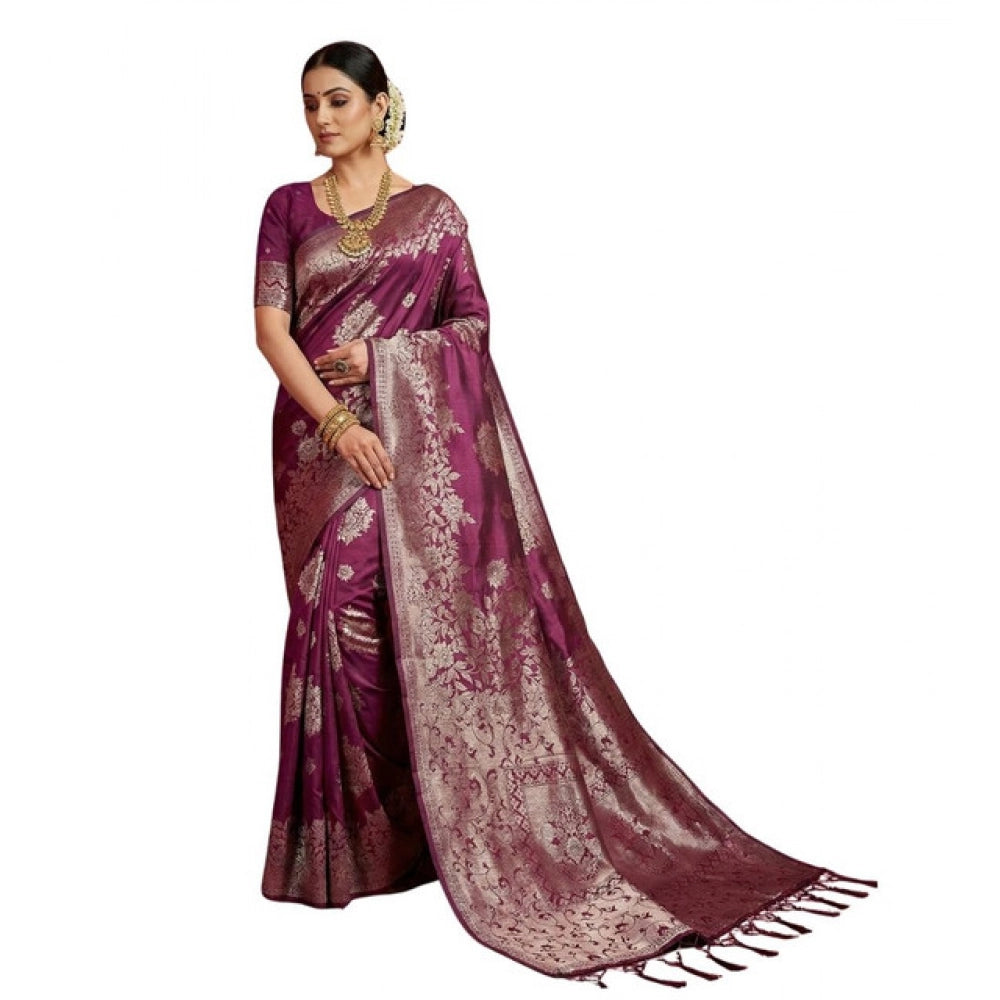 Snuggle Spot Women's Silk Blend Printed Saree With Unstitched Blouse 5.5Mtr (Purple)