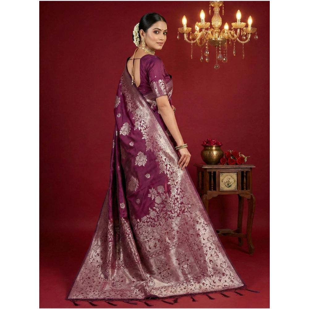 Snuggle Spot Women's Silk Blend Printed Saree With Unstitched Blouse 5.5Mtr (Purple)