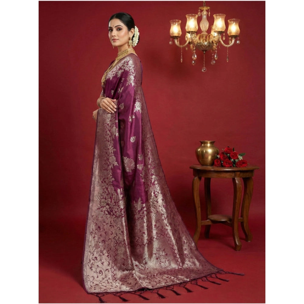 Snuggle Spot Women's Silk Blend Printed Saree With Unstitched Blouse 5.5Mtr (Purple)