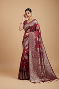 Snuggle Spot Women's Silk Blend Printed Saree With Unstitched Blouse 5.5Mtr (Maroon)