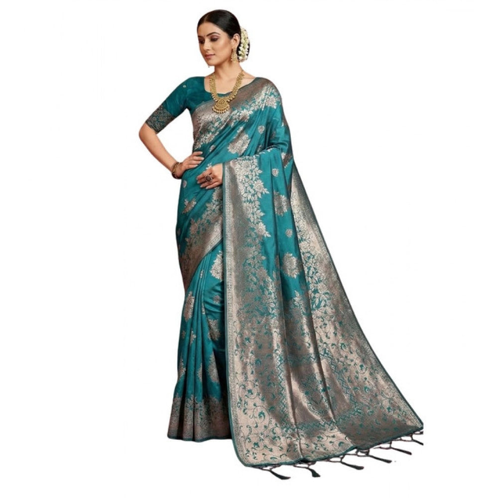 Snuggle Spot Women's Silk Blend Printed Saree With Unstitched Blouse 5.5Mtr (Sea Green)