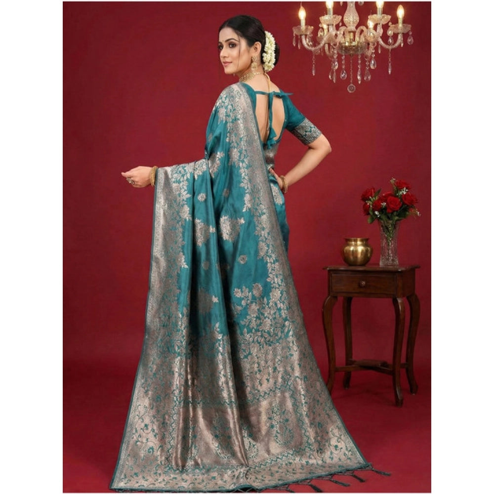 Snuggle Spot Women's Silk Blend Printed Saree With Unstitched Blouse 5.5Mtr (Sea Green)