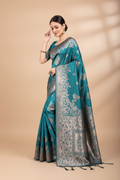 Snuggle Spot Women's Banarasi Silk Printed Saree With Unstitched Blouse 5.5Mtr (Sea Green)