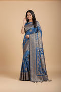 Snuggle Spot Women's Silk Blend Printed Saree With Unstitched Blouse 5.5Mtr (Sky Blue)