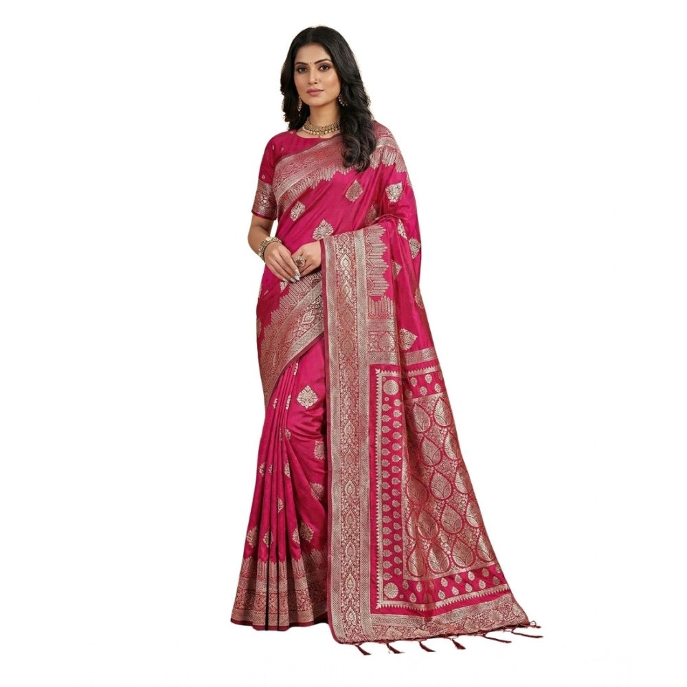 Snuggle Spot Women's Silk Blend Printed Saree With Unstitched Blouse 5.5Mtr (Magenta)