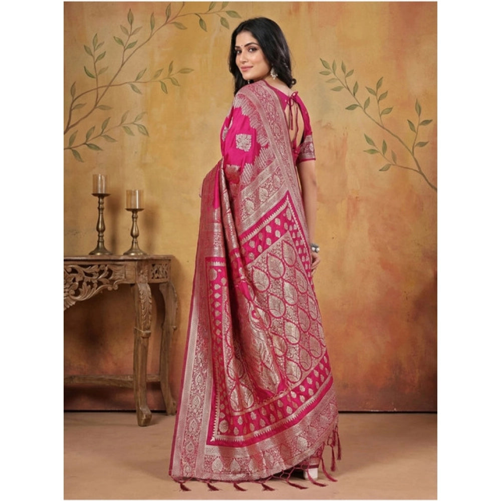 Snuggle Spot Women's Silk Blend Printed Saree With Unstitched Blouse 5.5Mtr (Magenta)