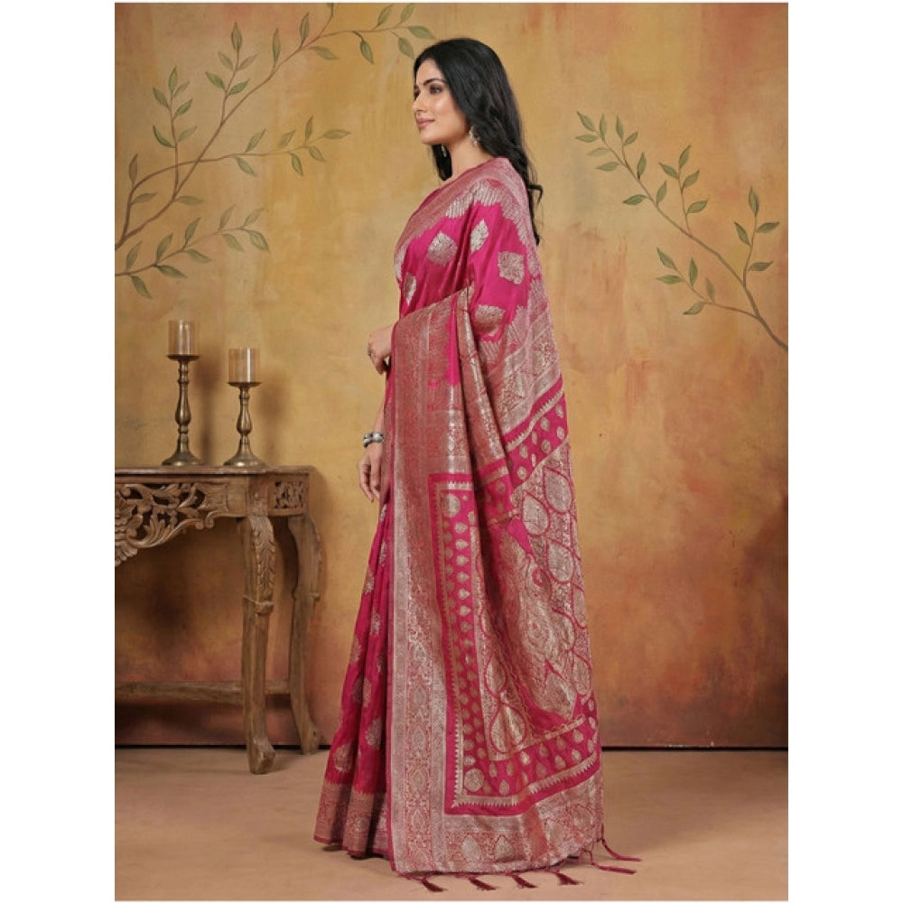 Snuggle Spot Women's Silk Blend Printed Saree With Unstitched Blouse 5.5Mtr (Magenta)