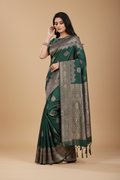 Snuggle Spot Women's Silk Blend Printed Saree With Unstitched Blouse 5.5Mtr (Green)