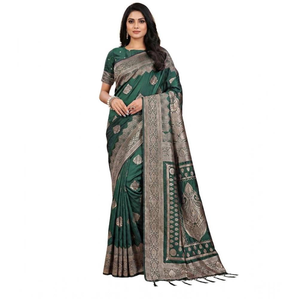 Snuggle Spot Women's Silk Blend Printed Saree With Unstitched Blouse 5.5Mtr (Green)