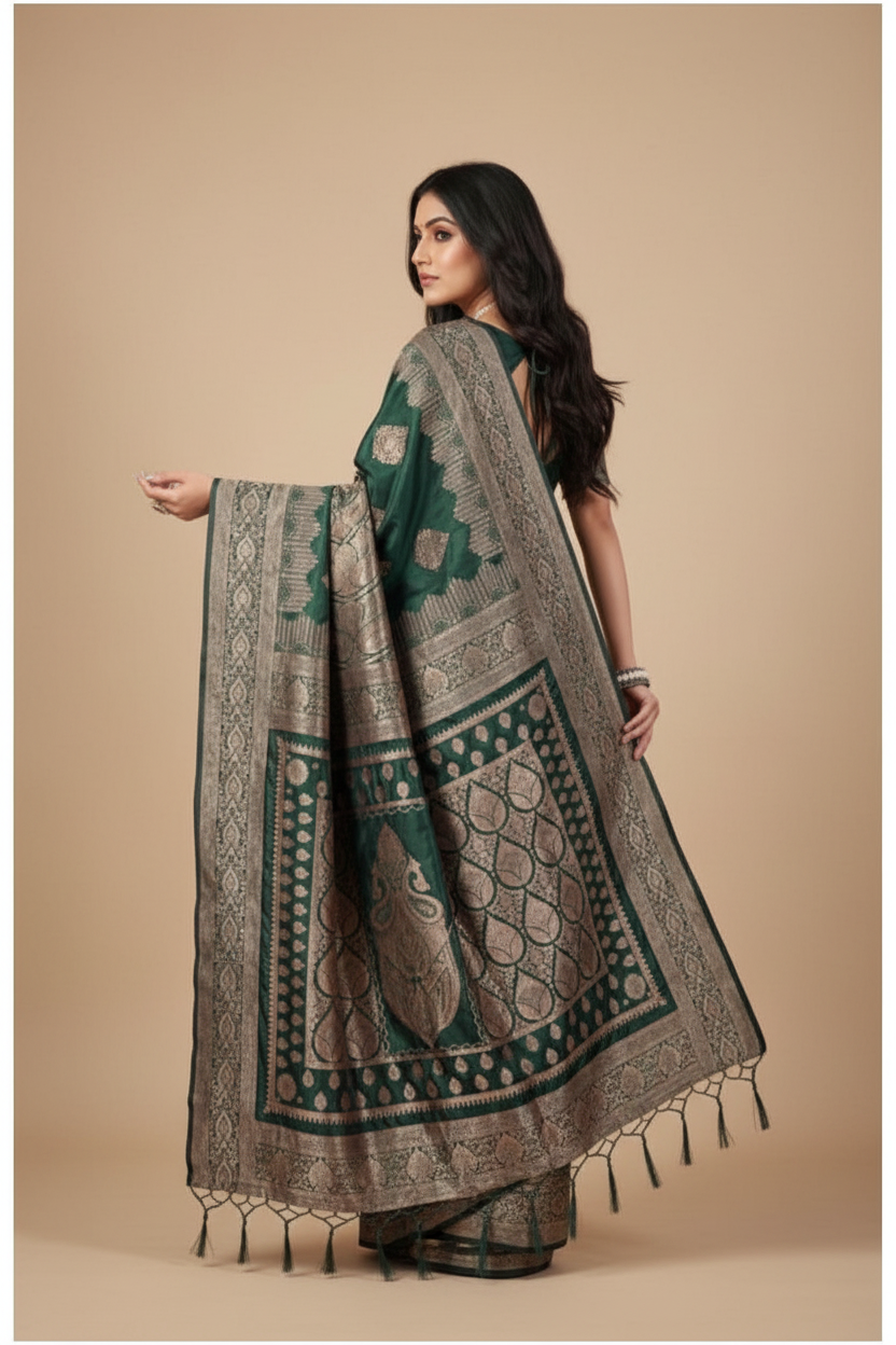 Snuggle Spot Women's Silk Blend Printed Saree With Unstitched Blouse 5.5Mtr (Green)