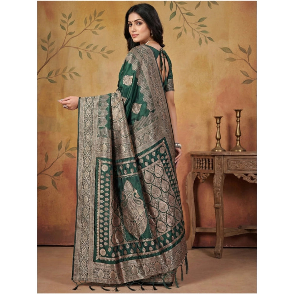 Snuggle Spot Women's Silk Blend Printed Saree With Unstitched Blouse 5.5Mtr (Green)
