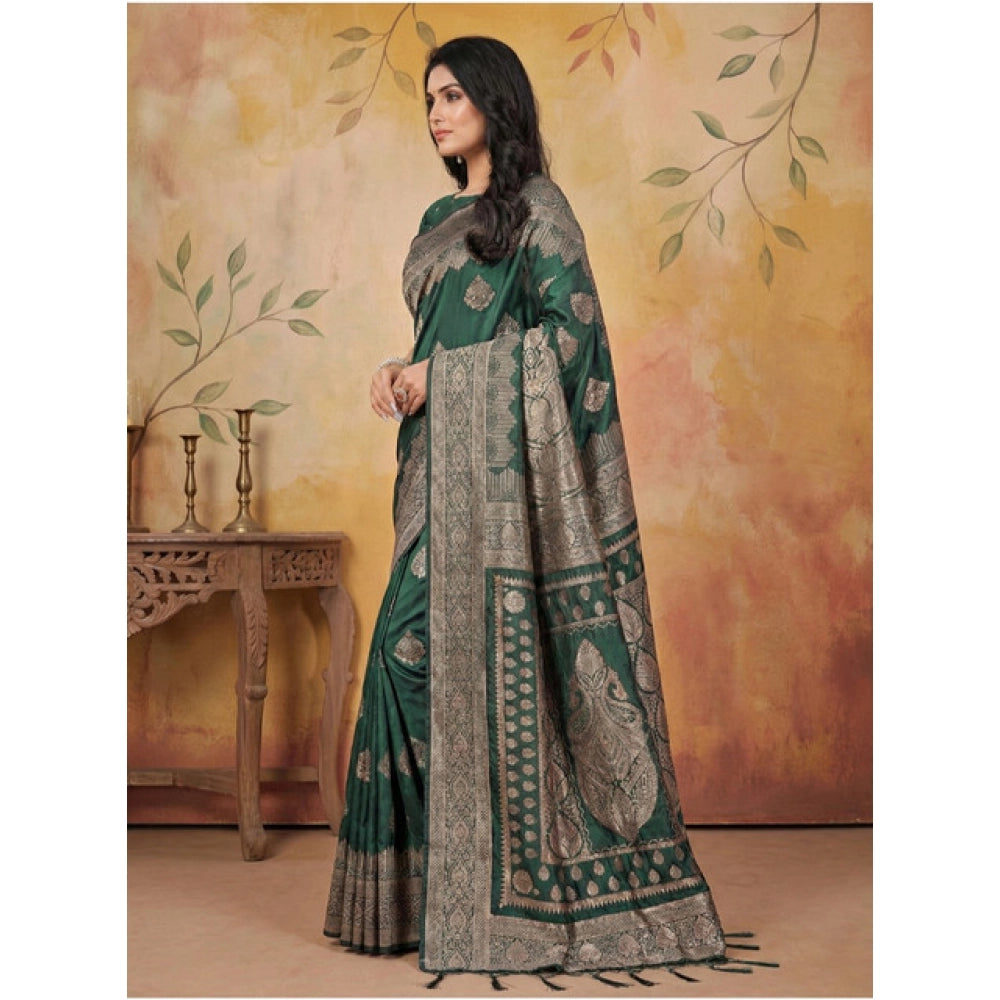 Snuggle Spot Women's Silk Blend Printed Saree With Unstitched Blouse 5.5Mtr (Green)