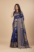 Snuggle Spot Women's Silk Blend Printed Saree With Unstitched Blouse 5.5Mtr (Navy Blue)