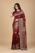 Snuggle Spot Women's Silk Blend Printed Saree With Unstitched Blouse 5.5Mtr (Maroon)