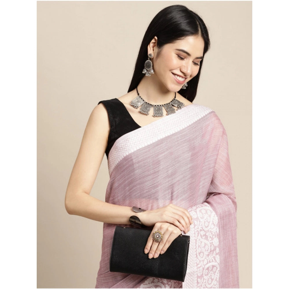 Snuggle Spot Women's Linen Printed Saree With Unstitched Blouse 5.5Mtr (Purple)