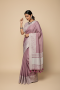 Snuggle Spot Women's Linen Printed Saree With Unstitched Blouse 5.5Mtr (Purple)