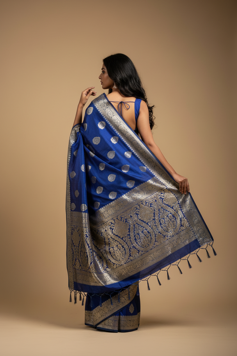 Snuggle Spot Women's Silk Printed Saree With Unstitched Blouse 5.5Mtr (Sky Blue)