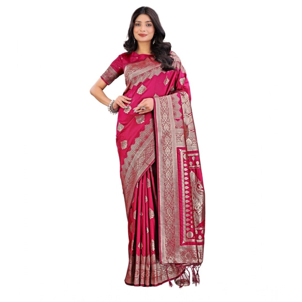 Snuggle Spot Women's Silk Printed Saree With Unstitched Blouse 5.5Mtr (Magenta)