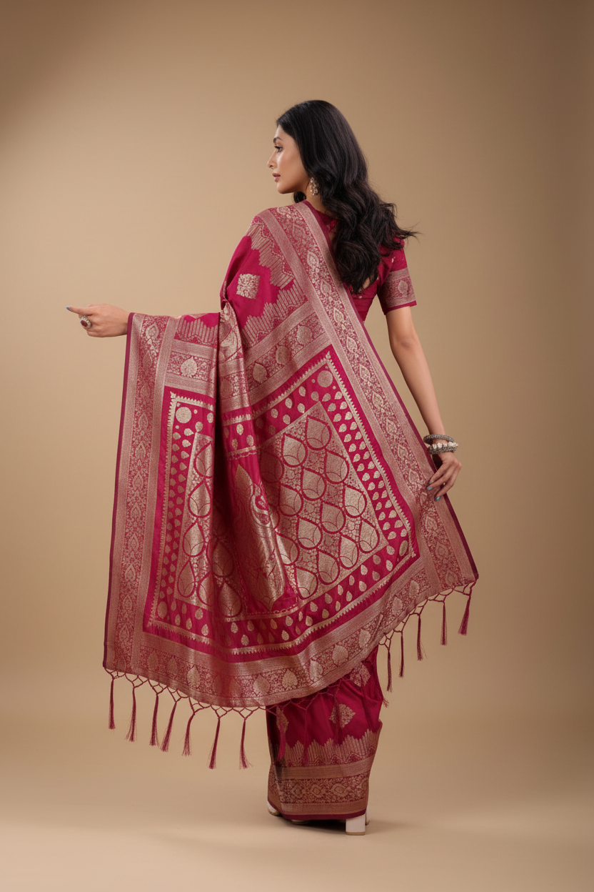 Snuggle Spot Women's Silk Printed Saree With Unstitched Blouse 5.5Mtr (Magenta)