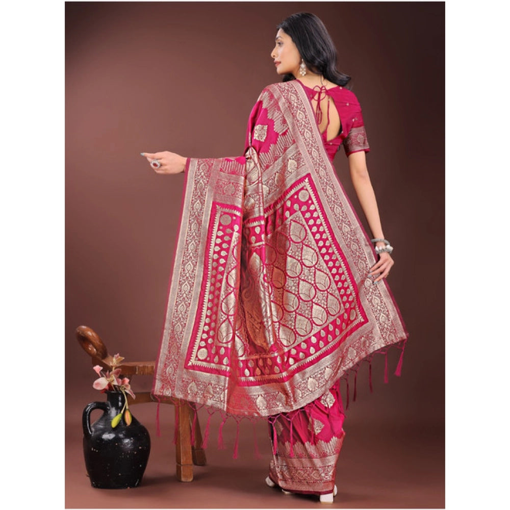 Snuggle Spot Women's Silk Printed Saree With Unstitched Blouse 5.5Mtr (Magenta)