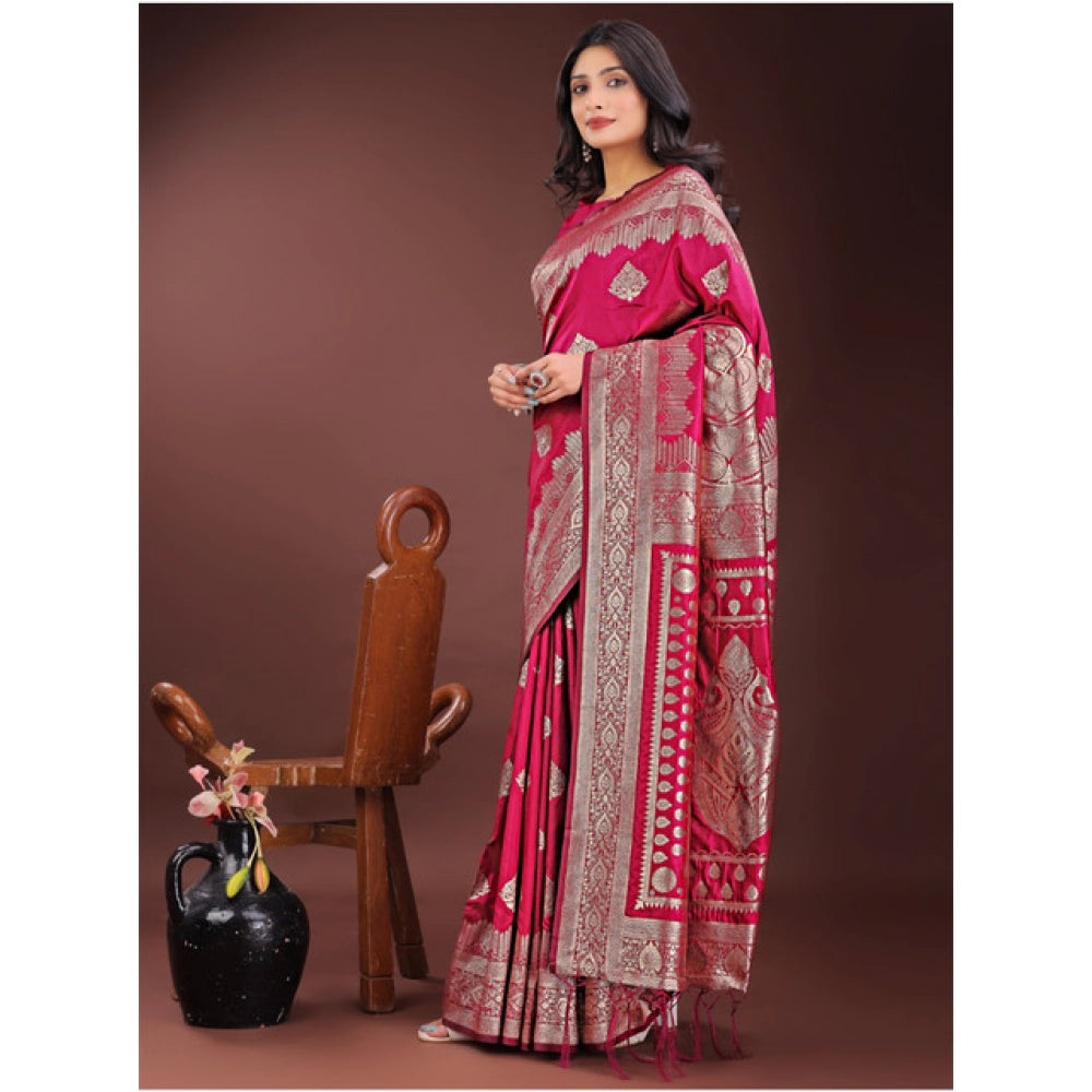 Snuggle Spot Women's Silk Printed Saree With Unstitched Blouse 5.5Mtr (Magenta)