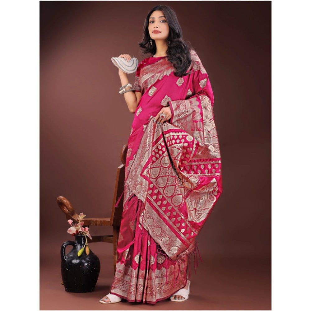 Snuggle Spot Women's Silk Printed Saree With Unstitched Blouse 5.5Mtr (Magenta)