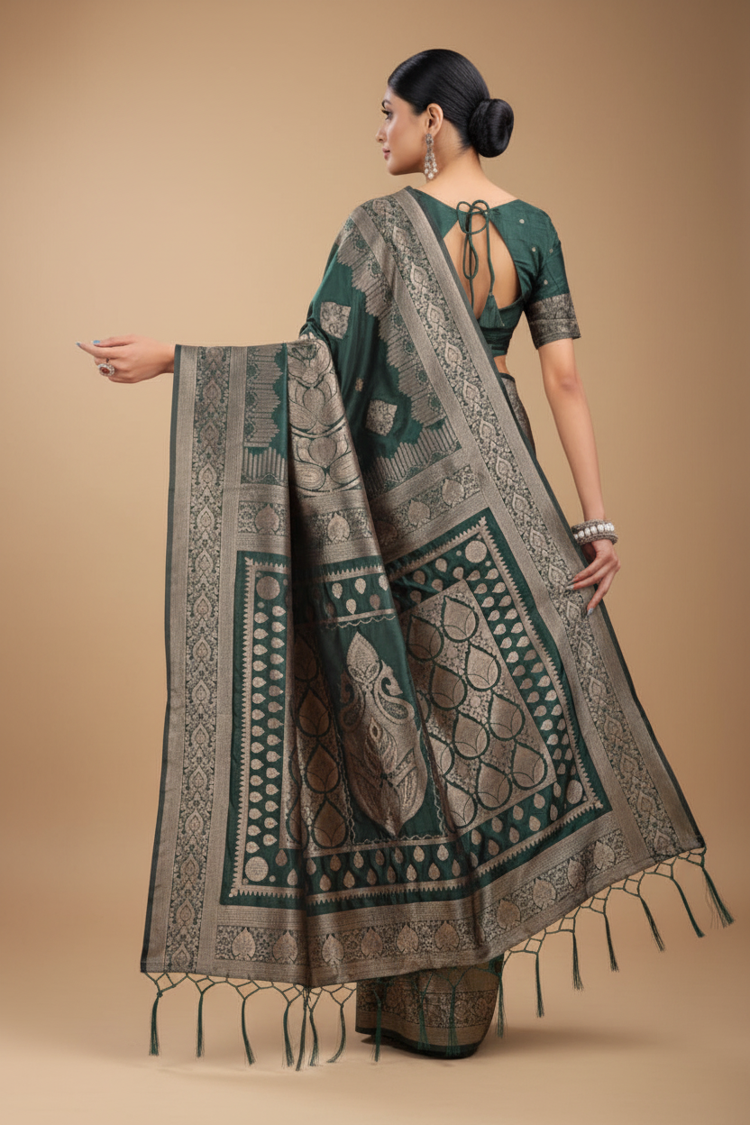 Snuggle Spot Women's Silk Printed Saree With Unstitched Blouse 5.5Mtr (Green)