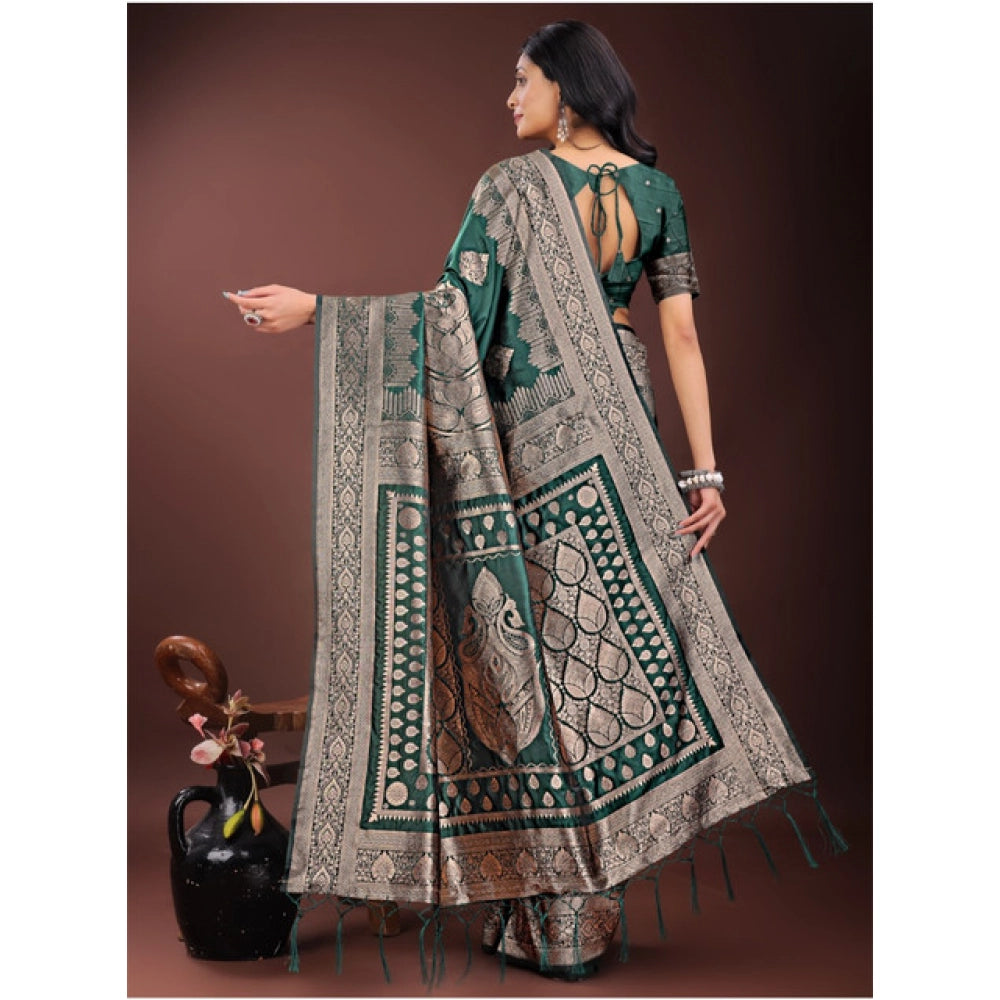 Snuggle Spot Women's Silk Printed Saree With Unstitched Blouse 5.5Mtr (Green)