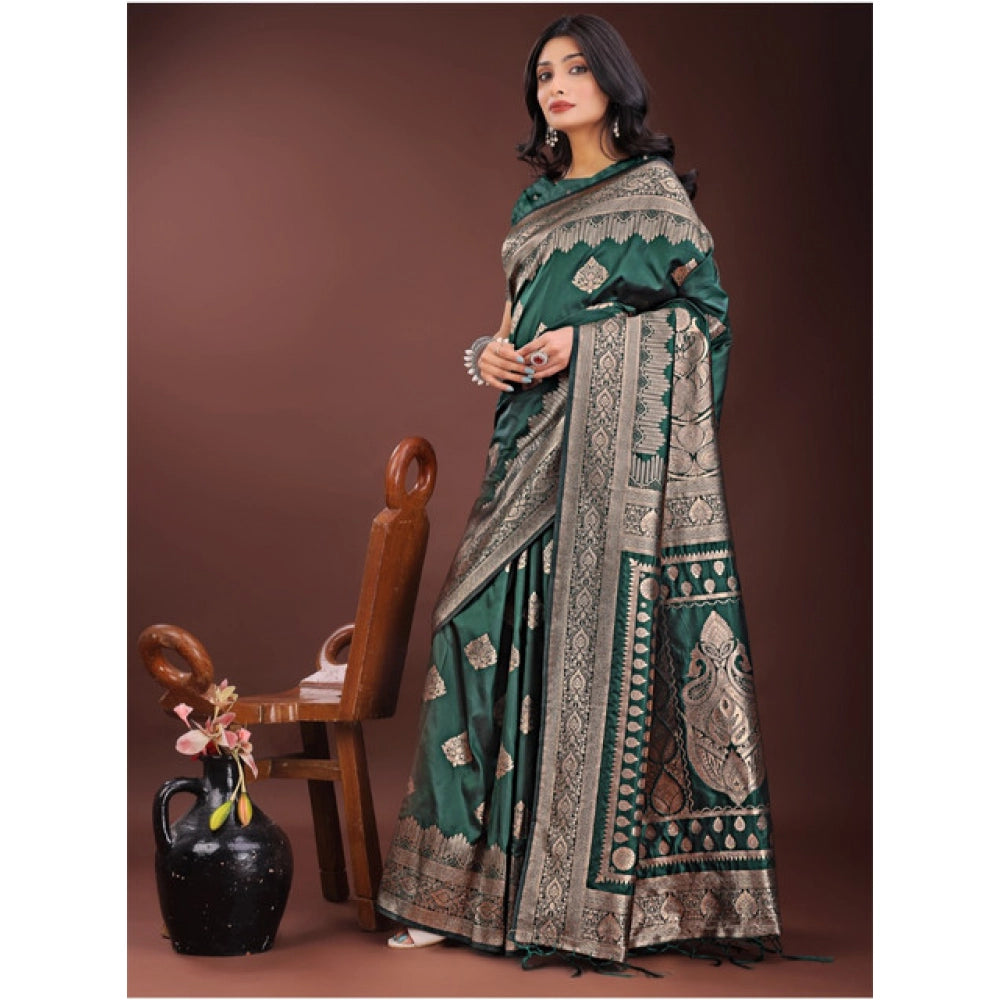 Snuggle Spot Women's Silk Printed Saree With Unstitched Blouse 5.5Mtr (Green)