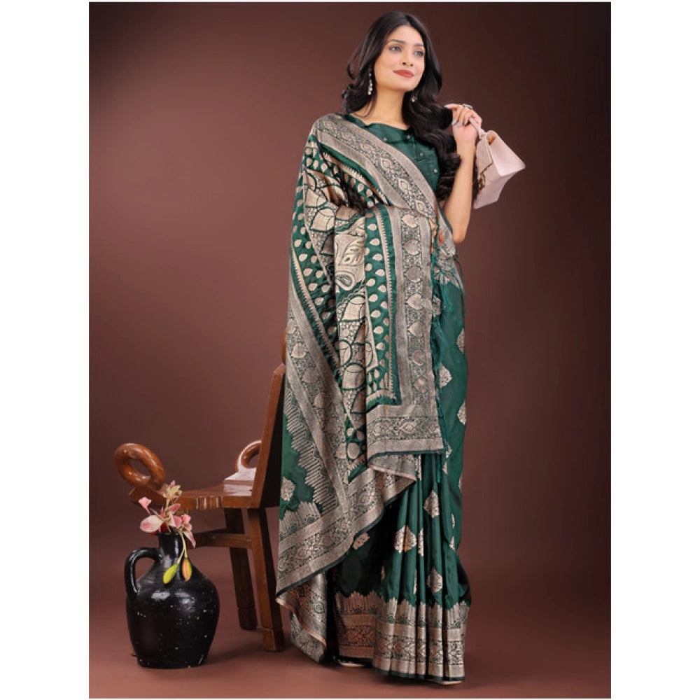 Snuggle Spot Women's Silk Printed Saree With Unstitched Blouse 5.5Mtr (Green)