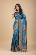 Snuggle Spot Women's Silk Printed Saree With Unstitched Blouse 5.5Mtr (Teal)