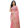 Snuggle Spot Women's Linen Cotton Printed Saree With Unstitched Blouse 5.5Mtr (Pink)