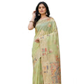 Snuggle Spot Women's Linen Cotton Printed Saree With Unstitched Blouse 5.5Mtr (Light Green)