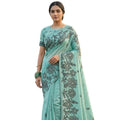 Snuggle Spot Women's Linen Cotton Printed Saree With Unstitched Blouse 5.5Mtr (Sea Green)