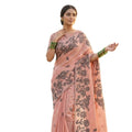 Snuggle Spot Women's Linen Cotton Printed Saree With Unstitched Blouse 5.5Mtr (Peach)