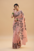 Snuggle Spot Women's Linen Cotton Printed Saree With Unstitched Blouse 5.5Mtr (Orange)