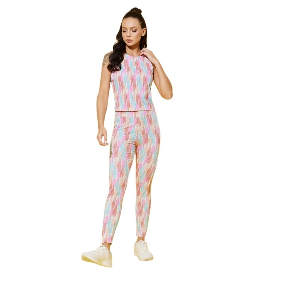 Snuggle Spot Women's Polyester Lycra Printed Sleeveless Active Wear (Multicolor)