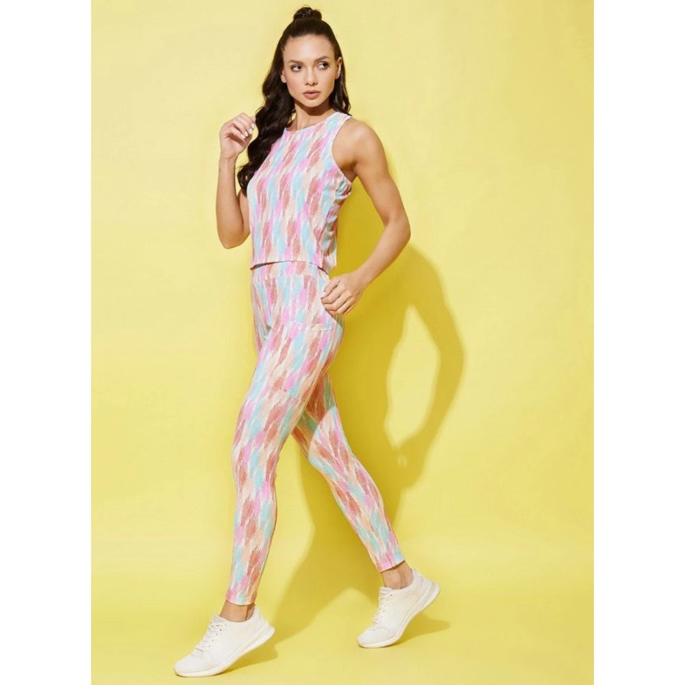 Snuggle Spot Women's Polyester Lycra Printed Sleeveless Active Wear (Multicolor)