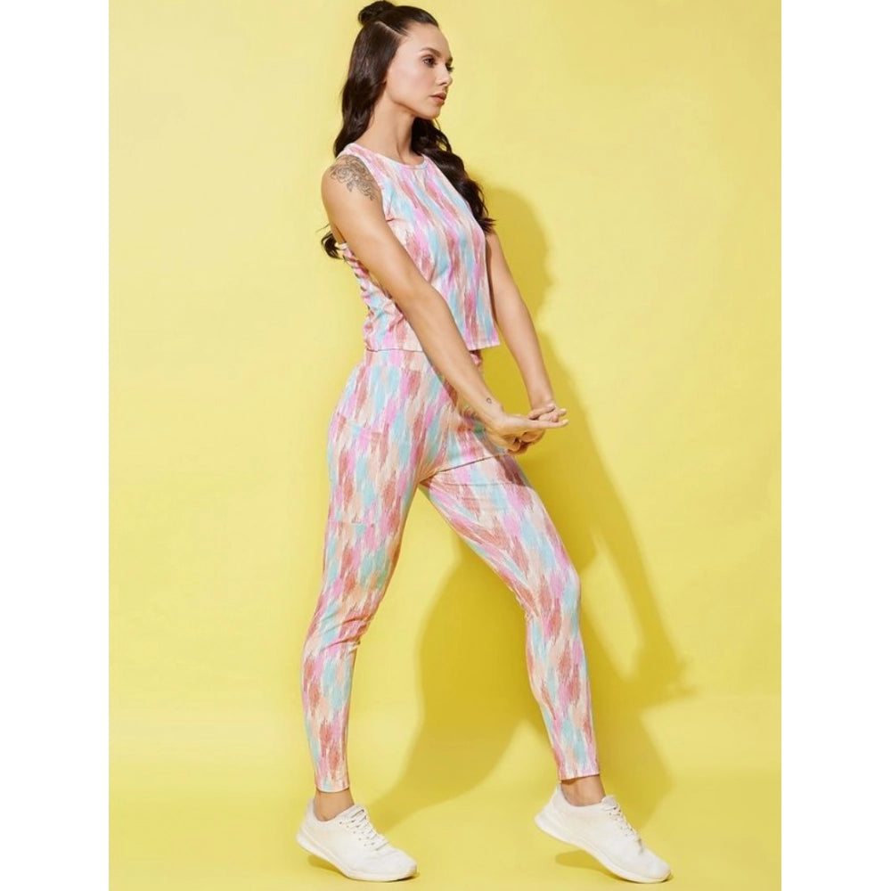 Snuggle Spot Women's Polyester Lycra Printed Sleeveless Active Wear (Multicolor)