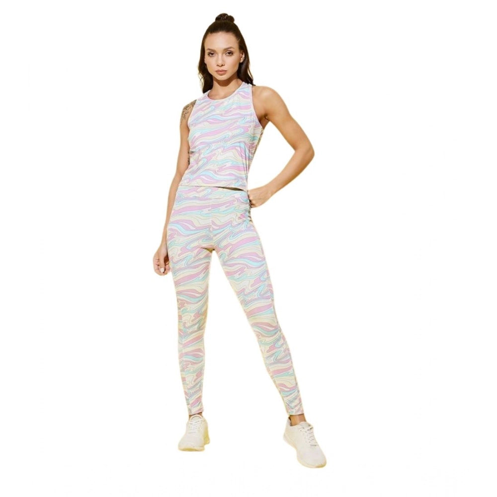 Snuggle Spot Women's Polyester Lycra Printed Sleeveless Active Wear (Multicolor)
