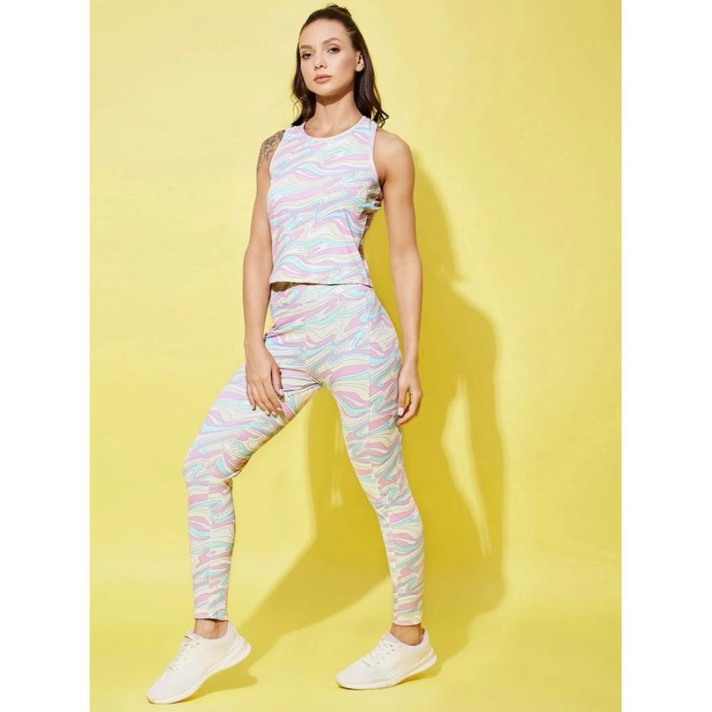 Snuggle Spot Women's Polyester Lycra Printed Sleeveless Active Wear (Multicolor)
