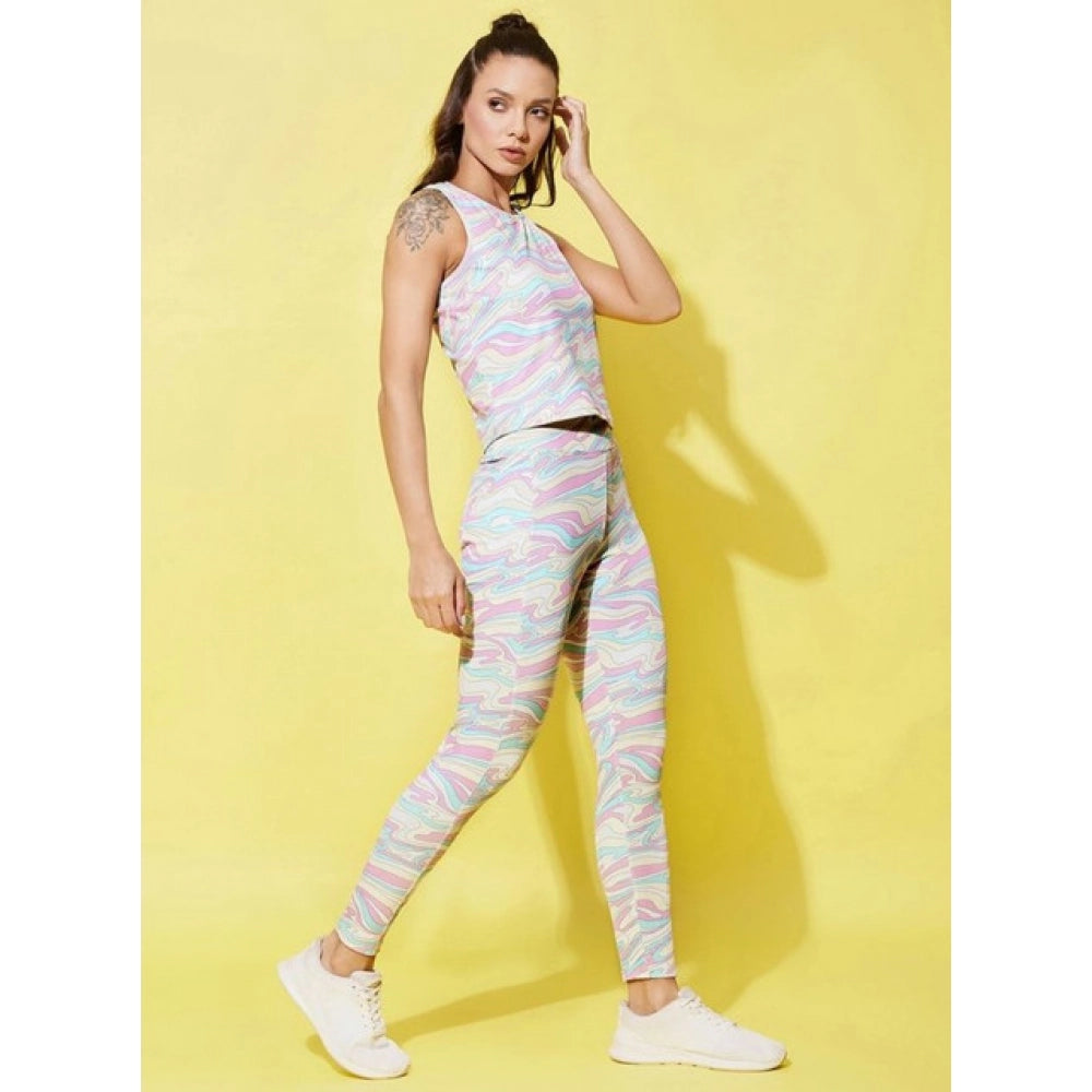 Snuggle Spot Women's Polyester Lycra Printed Sleeveless Active Wear (Multicolor)